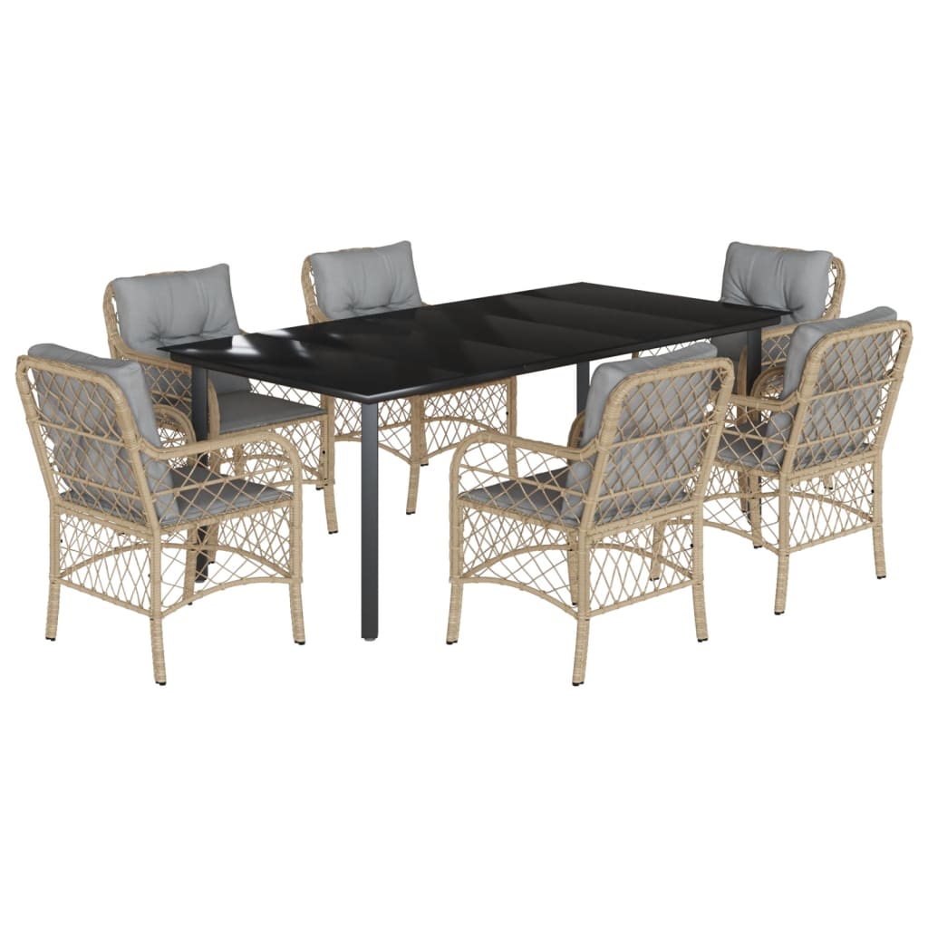 7-delige Tuinset met kussens poly rattan gemengd beige is nu te koop bij PeponiXL, paradijselijk wonen!