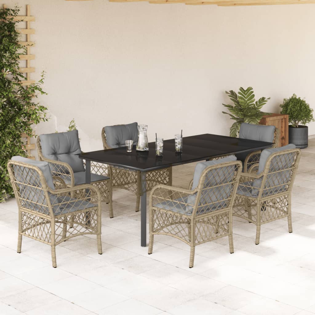 7-delige Tuinset met kussens poly rattan gemengd beige is nu te koop bij PeponiXL, paradijselijk wonen!