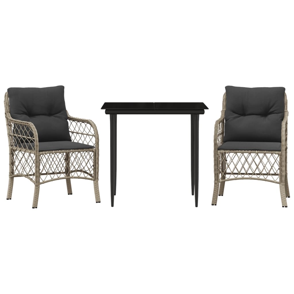3-delige Bistroset met kussens poly rattan lichtgrijs is nu te koop bij PeponiXL, paradijselijk wonen!