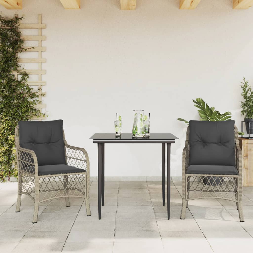 3-delige Bistroset met kussens poly rattan lichtgrijs is nu te koop bij PeponiXL, paradijselijk wonen!