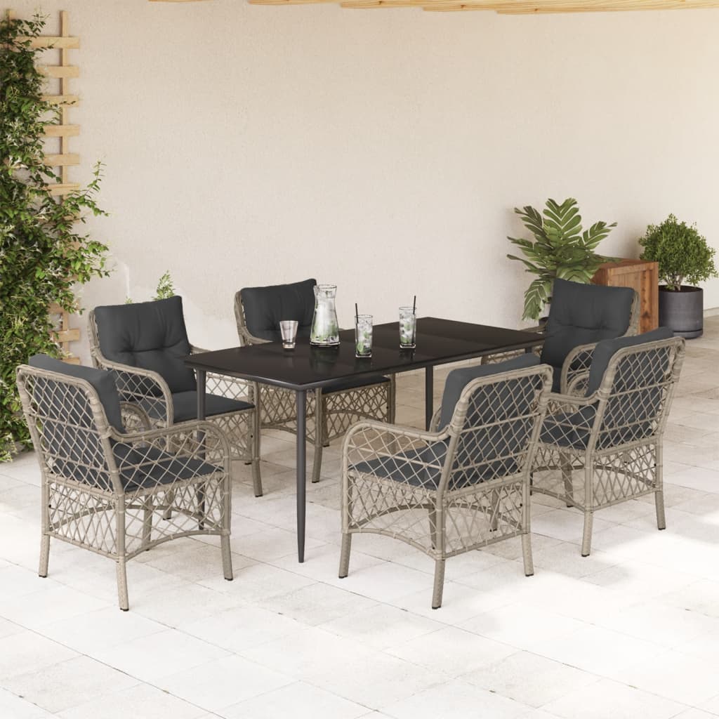7-delige Tuinset met kussens poly rattan grijs is nu te koop bij PeponiXL, paradijselijk wonen!