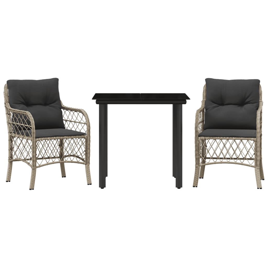 3-delige Bistroset met kussens poly rattan lichtgrijs is nu te koop bij PeponiXL, paradijselijk wonen!