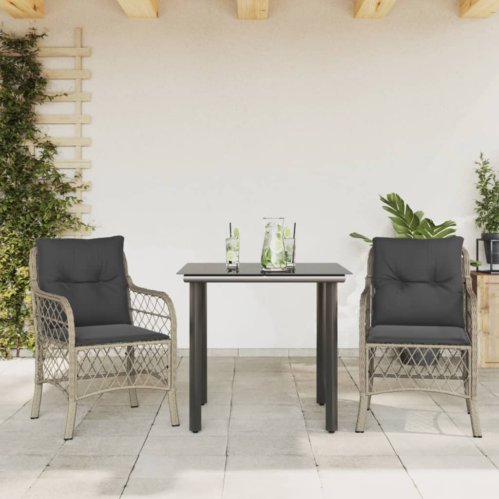 3-delige Bistroset met kussens poly rattan lichtgrijs is nu te koop bij PeponiXL, paradijselijk wonen!