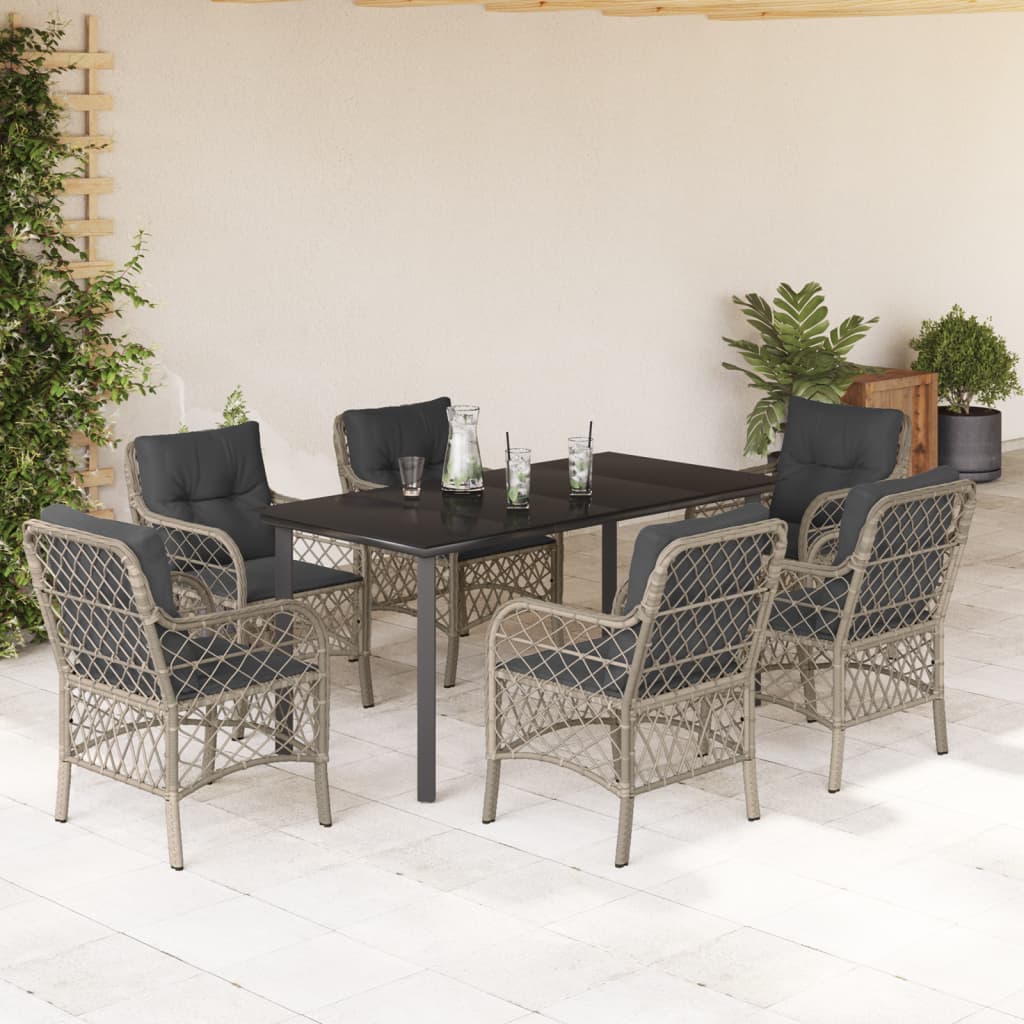 7-delige Tuinset met kussens poly rattan grijs is nu te koop bij PeponiXL, paradijselijk wonen!