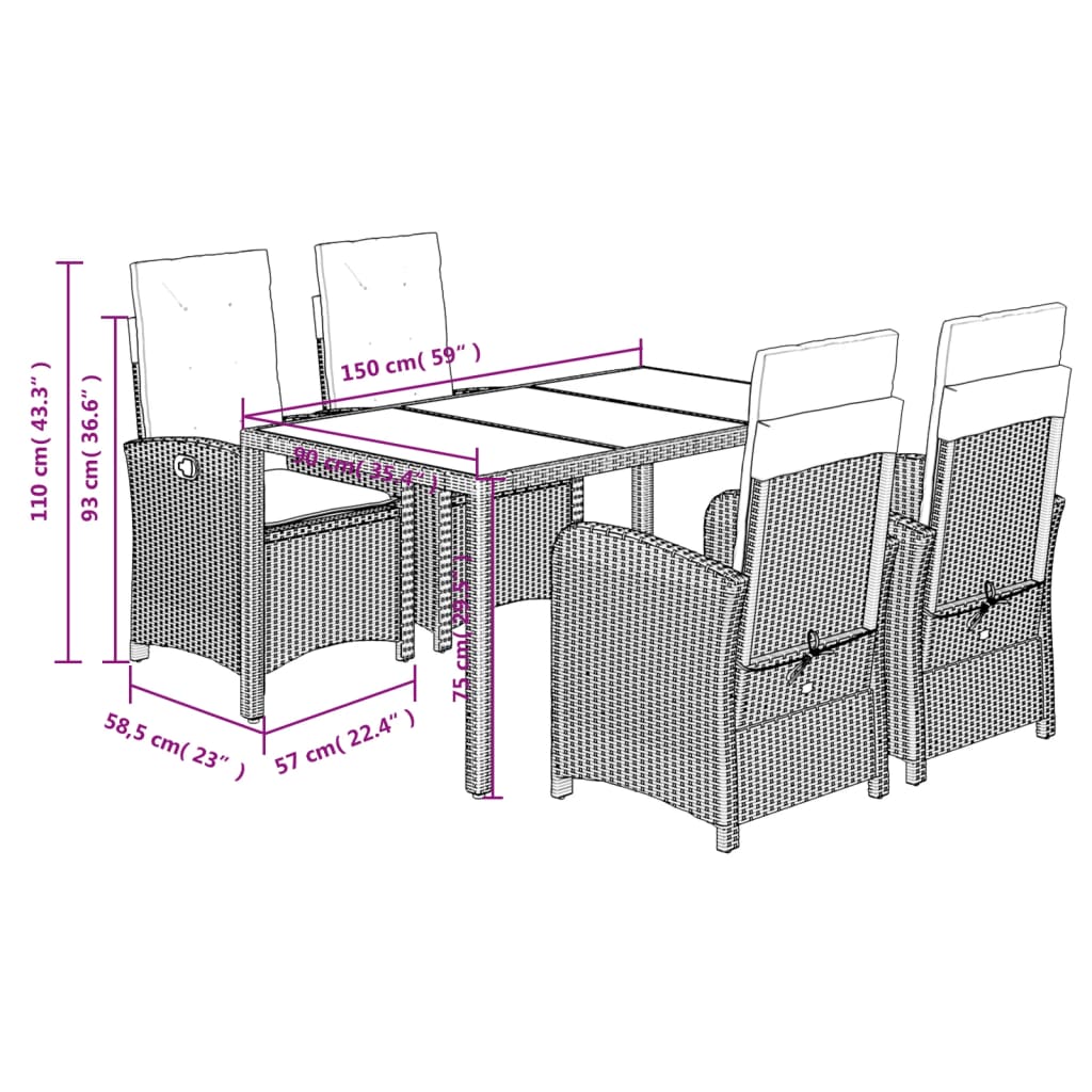 5-delige Tuinset met kussens poly rattan grijs is nu te koop bij PeponiXL, paradijselijk wonen!