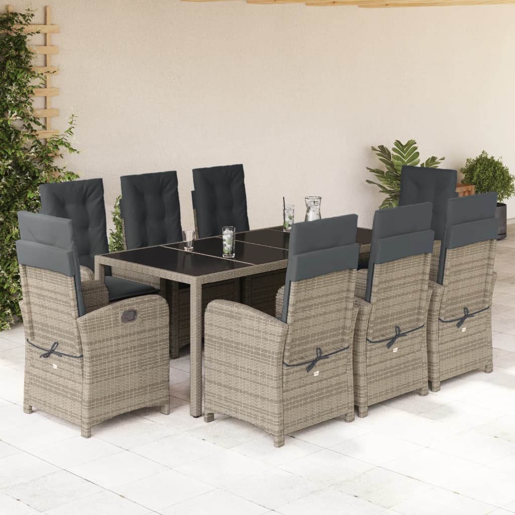 9-delige Tuinset met kussens poly rattan grijs is nu te koop bij PeponiXL, paradijselijk wonen!