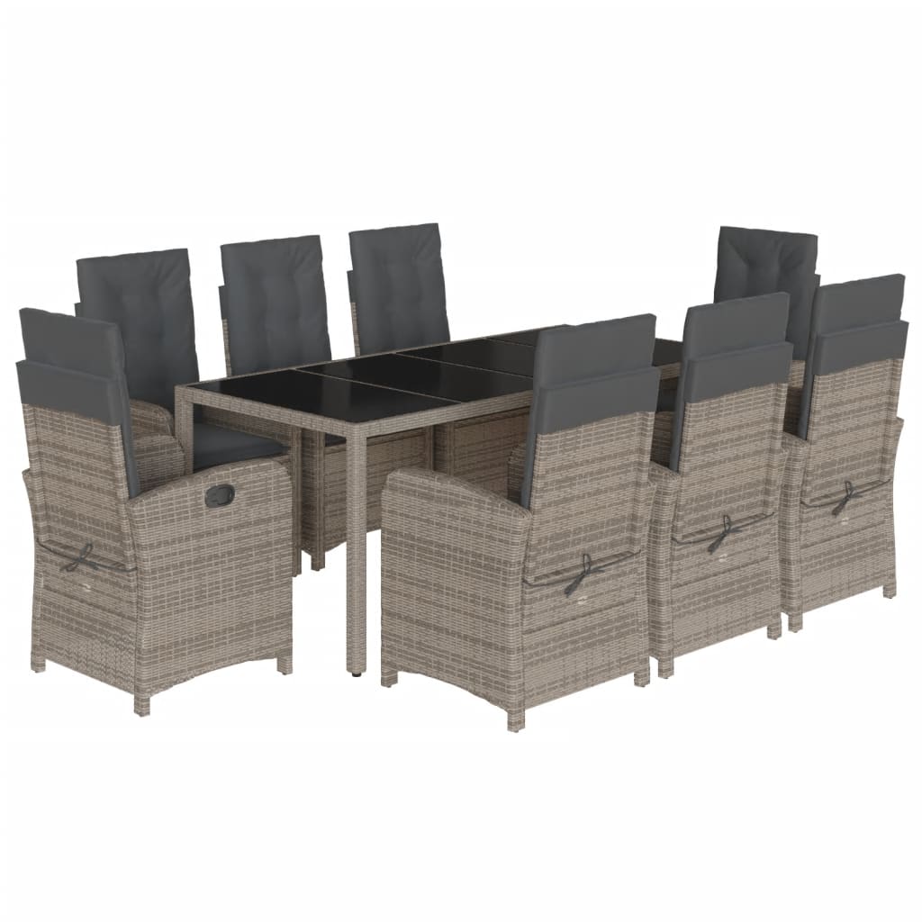 9-delige Tuinset met kussens poly rattan grijs is nu te koop bij PeponiXL, paradijselijk wonen!
