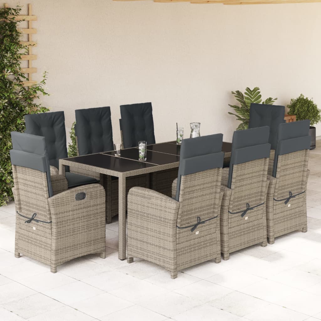 9-delige Tuinset met kussens poly rattan grijs is nu te koop bij PeponiXL, paradijselijk wonen!