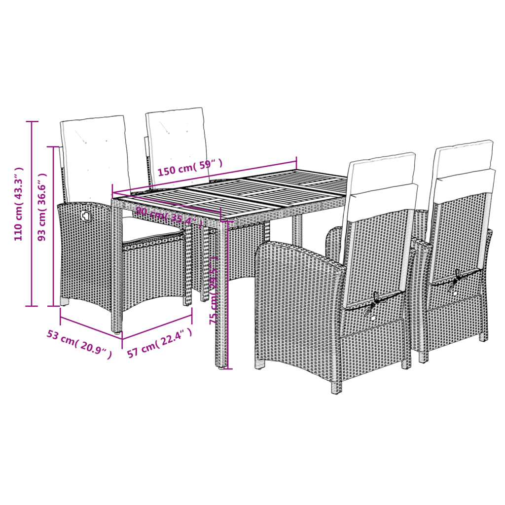 5-delige Tuinset met kussens poly rattan zwart is nu te koop bij PeponiXL, paradijselijk wonen!