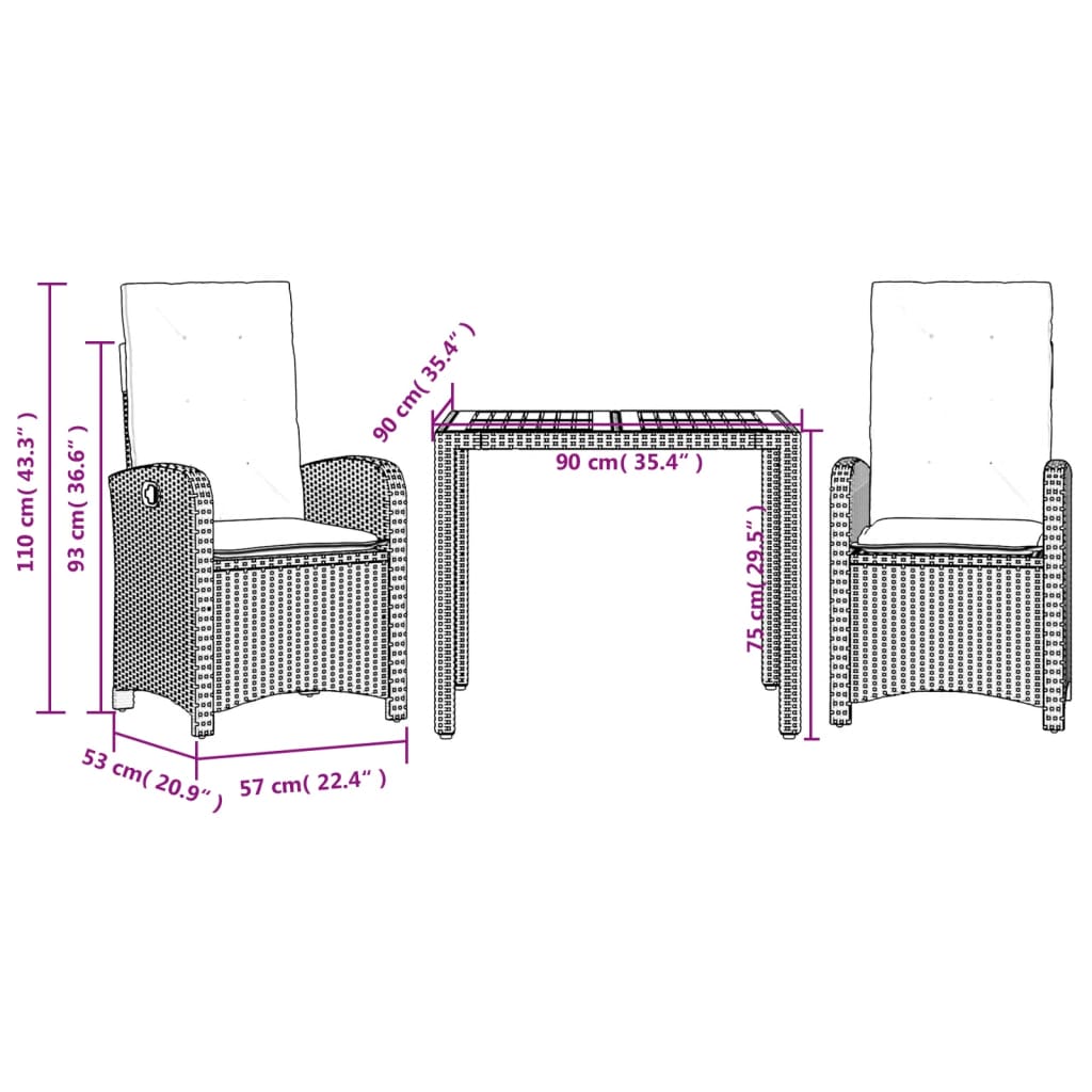 3-delige Tuinset met kussens poly rattan zwart is nu te koop bij PeponiXL, paradijselijk wonen!