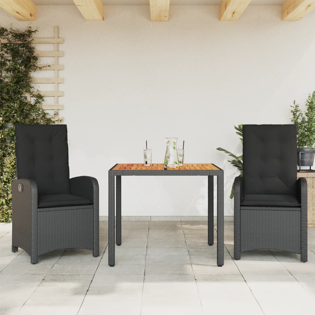 3-delige Tuinset met kussens poly rattan zwart is nu te koop bij PeponiXL, paradijselijk wonen!