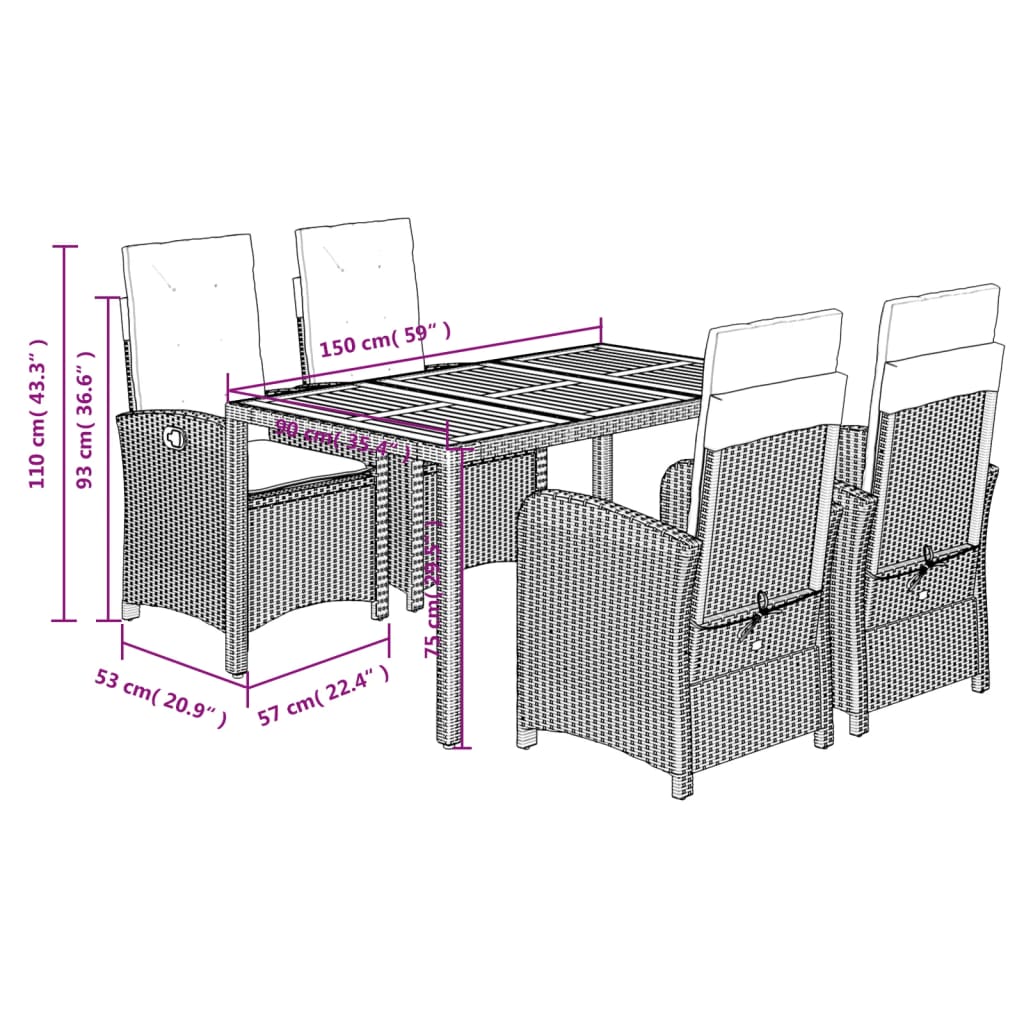 5-delige Tuinset met kussens poly rattan zwart is nu te koop bij PeponiXL, paradijselijk wonen!