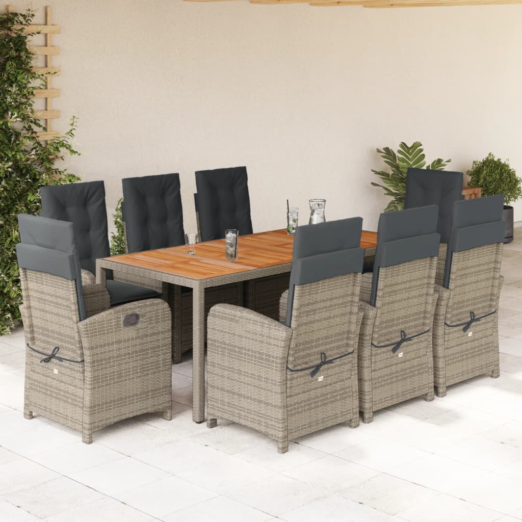 9-delige Tuinset met kussens poly rattan grijs is nu te koop bij PeponiXL, paradijselijk wonen!