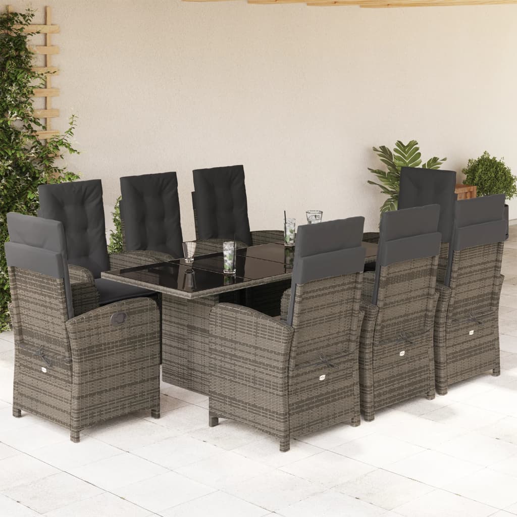 9-delige Tuinset met kussens poly rattan grijs is nu te koop bij PeponiXL, paradijselijk wonen!