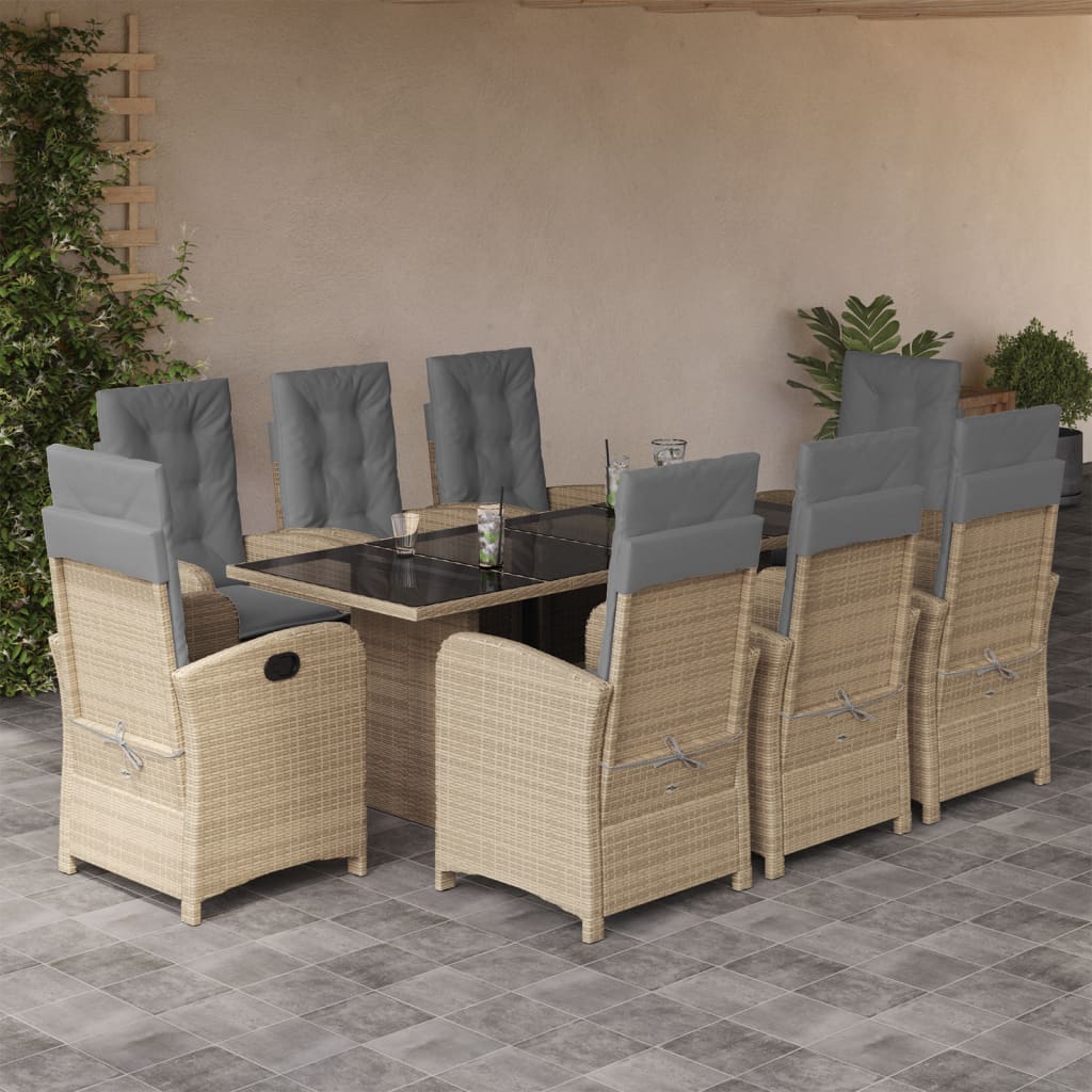 9-delige Tuinset met kussens poly rattan gemengd beige is nu te koop bij PeponiXL, paradijselijk wonen!