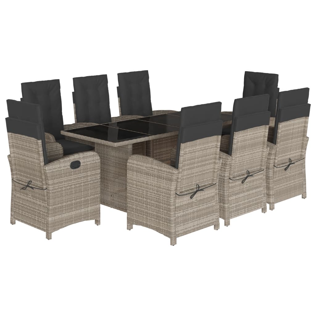 9-delige Tuinset met kussens poly rattan lichtgrijs is nu te koop bij PeponiXL, paradijselijk wonen!