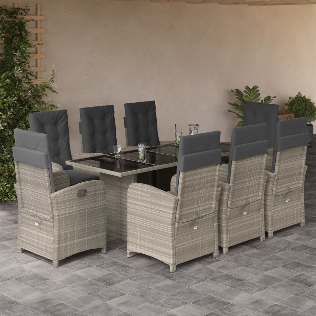 9-delige Tuinset met kussens poly rattan lichtgrijs is nu te koop bij PeponiXL, paradijselijk wonen!