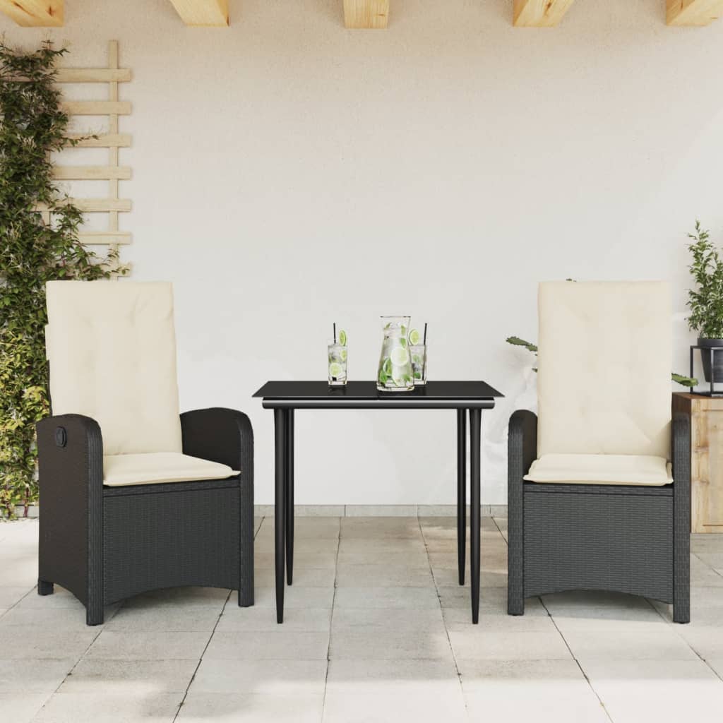 3-delige Tuinset met kussens poly rattan zwart is nu te koop bij PeponiXL, paradijselijk wonen!