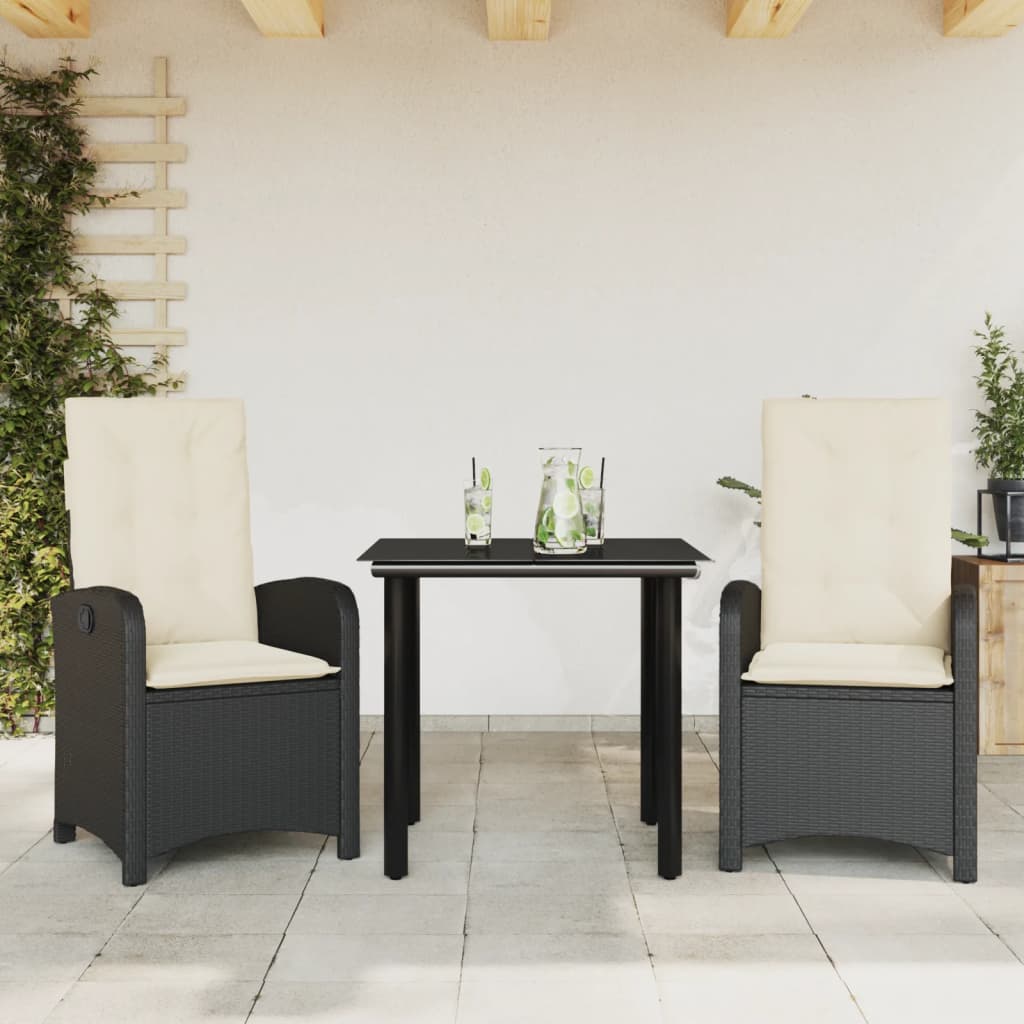 3-delige Tuinset met kussens poly rattan zwart is nu te koop bij PeponiXL, paradijselijk wonen!