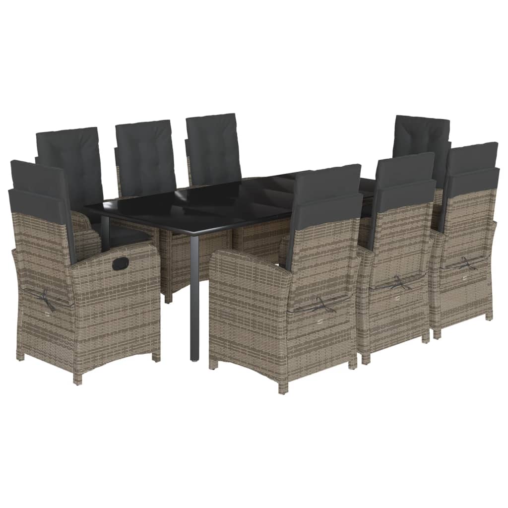9-delige Tuinset met kussens poly rattan grijs is nu te koop bij PeponiXL, paradijselijk wonen!
