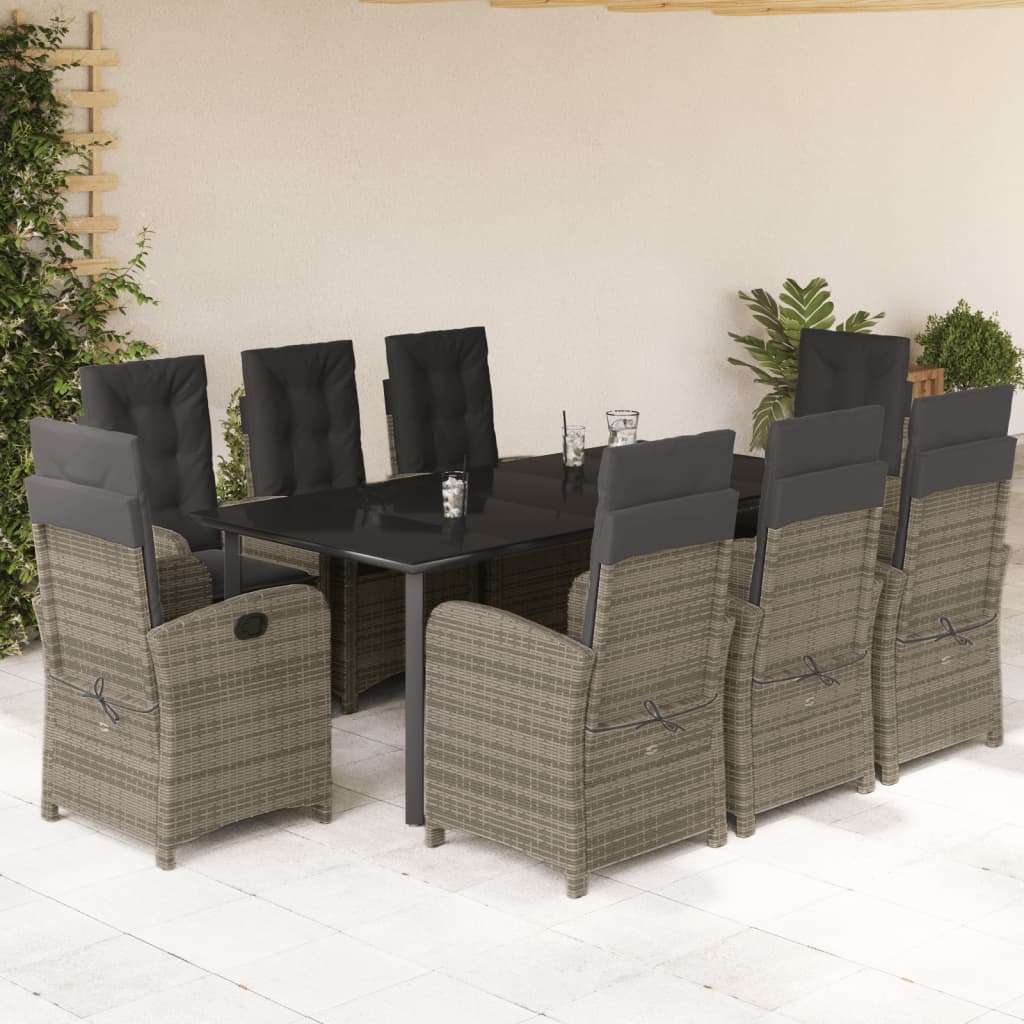 9-delige Tuinset met kussens poly rattan grijs is nu te koop bij PeponiXL, paradijselijk wonen!