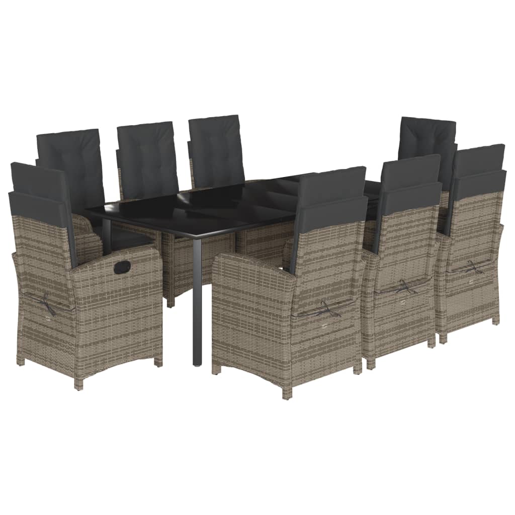 9-delige Tuinset met kussens poly rattan grijs is nu te koop bij PeponiXL, paradijselijk wonen!