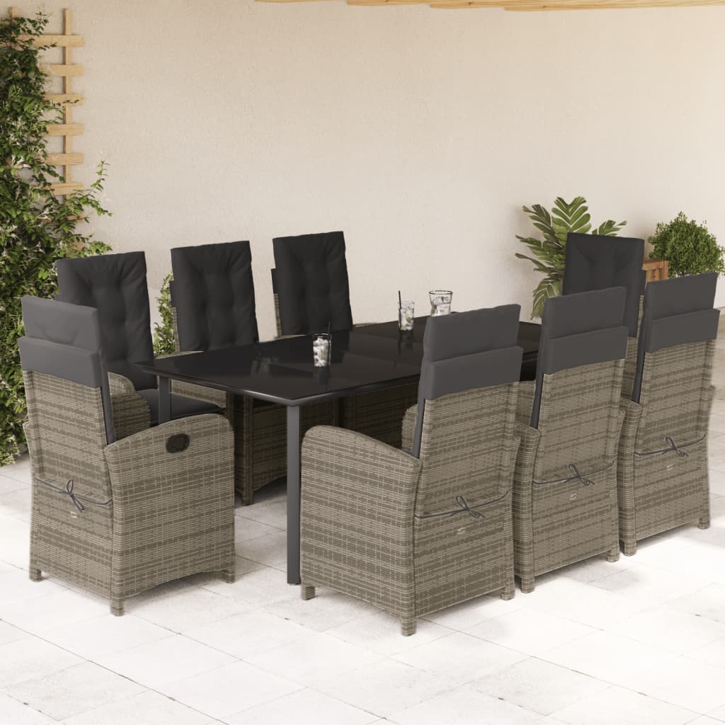 9-delige Tuinset met kussens poly rattan grijs is nu te koop bij PeponiXL, paradijselijk wonen!