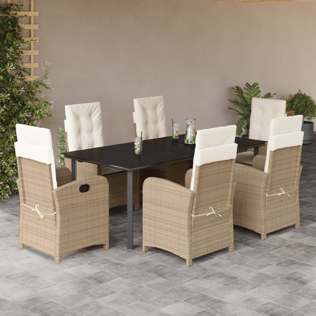 7-delige Tuinset met kussens poly rattan beige is nu te koop bij PeponiXL, paradijselijk wonen!