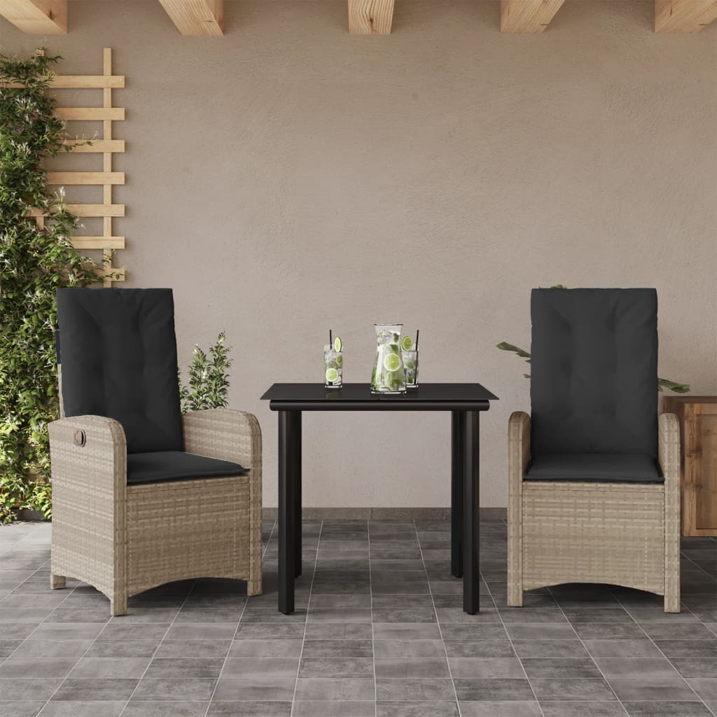3-delige Tuinset met kussens poly rattan lichtgrijs is nu te koop bij PeponiXL, paradijselijk wonen!