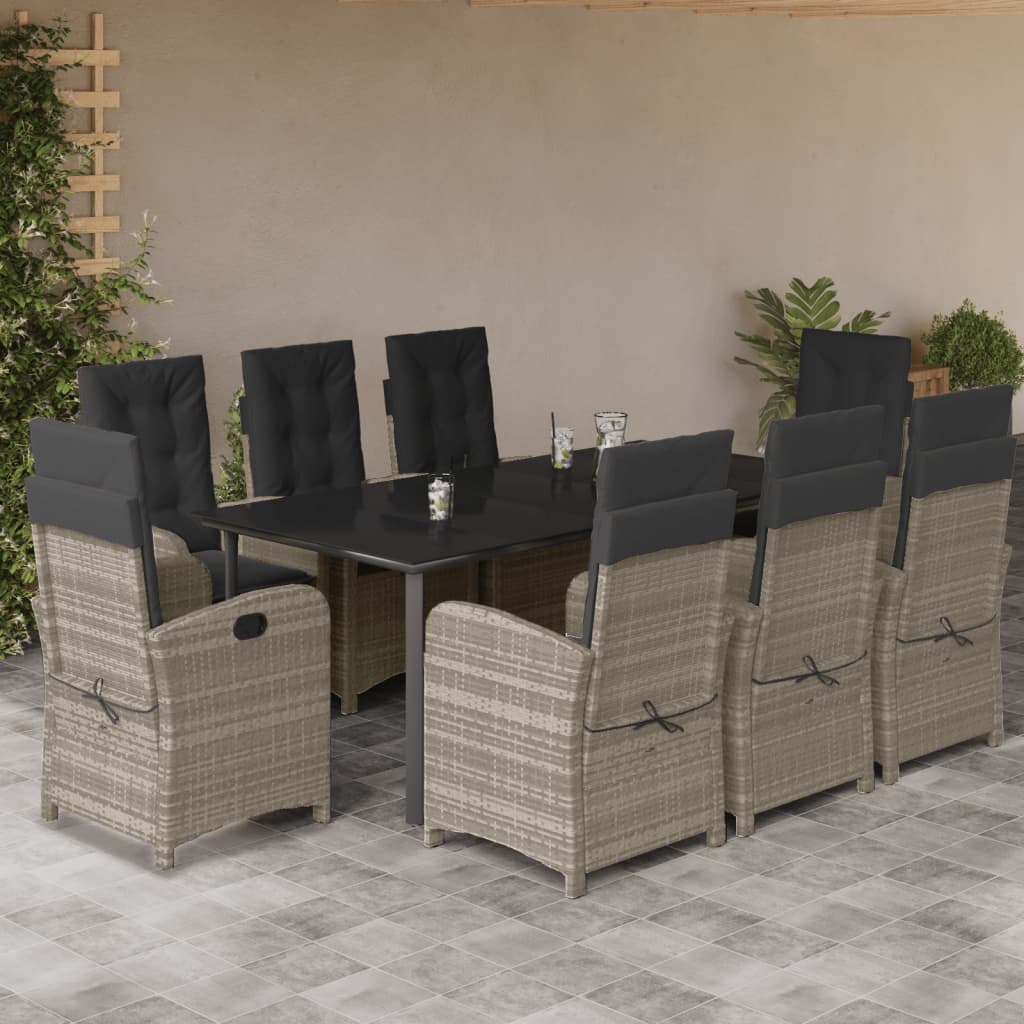 9-delige Tuinset met kussens poly rattan lichtgrijs is nu te koop bij PeponiXL, paradijselijk wonen!