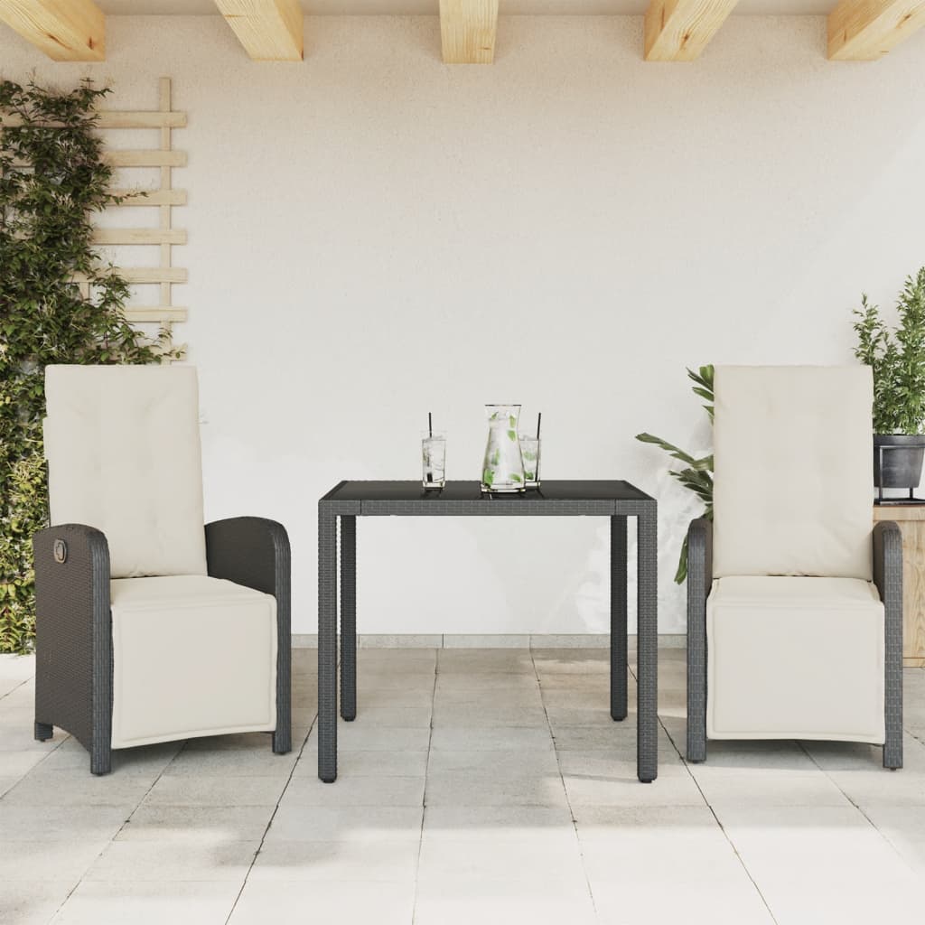 3-delige Bistroset met kussens poly rattan zwart is nu te koop bij PeponiXL, paradijselijk wonen!