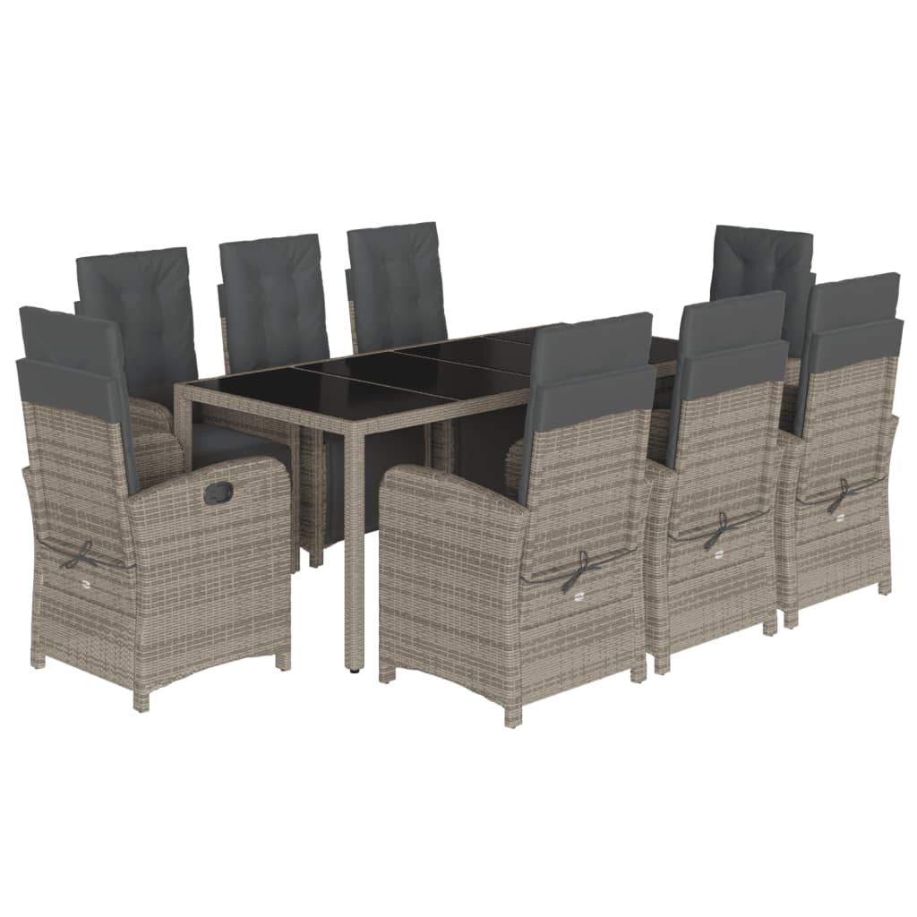 9-delige Tuinset met kussens poly rattan grijs is nu te koop bij PeponiXL, paradijselijk wonen!
