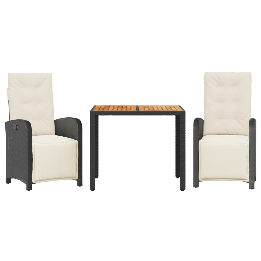 3-delige Bistroset met kussens poly rattan zwart is nu te koop bij PeponiXL, paradijselijk wonen!