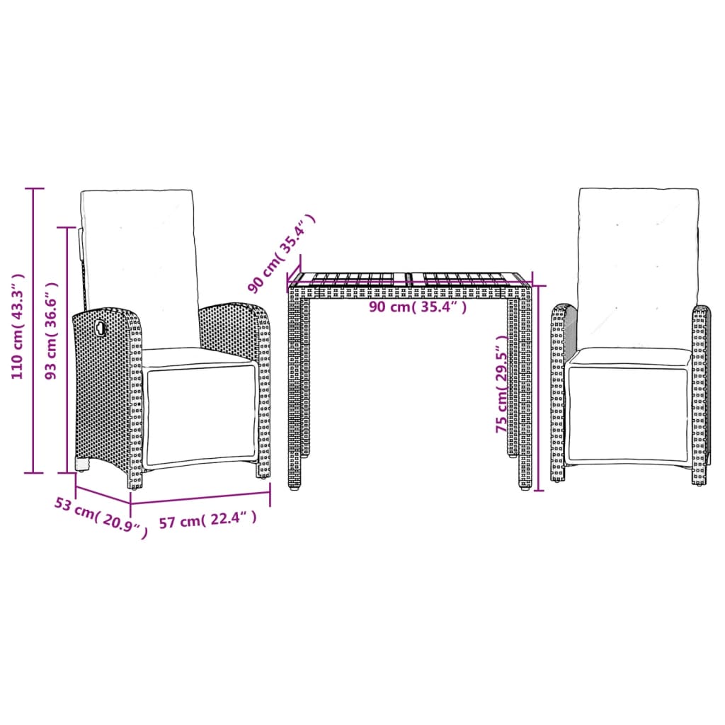 3-delige Bistroset met kussens poly rattan zwart is nu te koop bij PeponiXL, paradijselijk wonen!