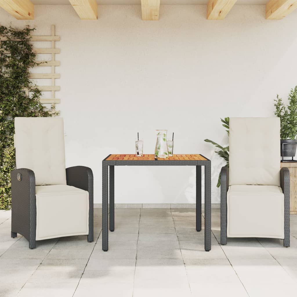 3-delige Bistroset met kussens poly rattan zwart is nu te koop bij PeponiXL, paradijselijk wonen!