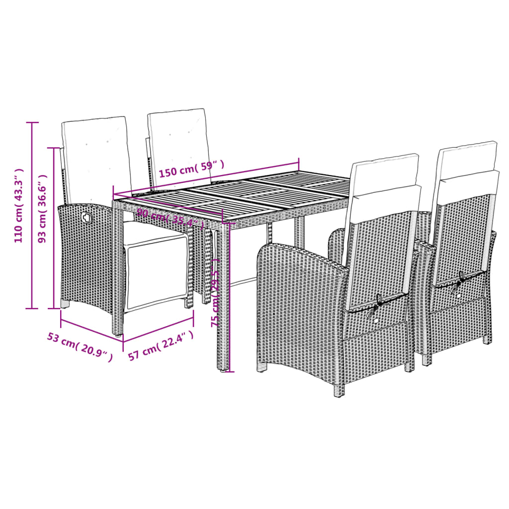 5-delige Tuinset met kussens poly rattan grijs is nu te koop bij PeponiXL, paradijselijk wonen!