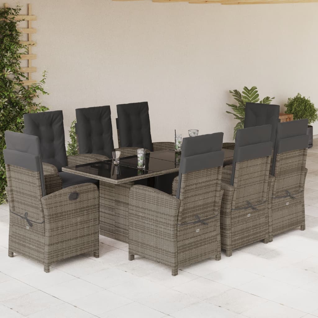 9-delige Tuinset met kussens poly rattan grijs is nu te koop bij PeponiXL, paradijselijk wonen!