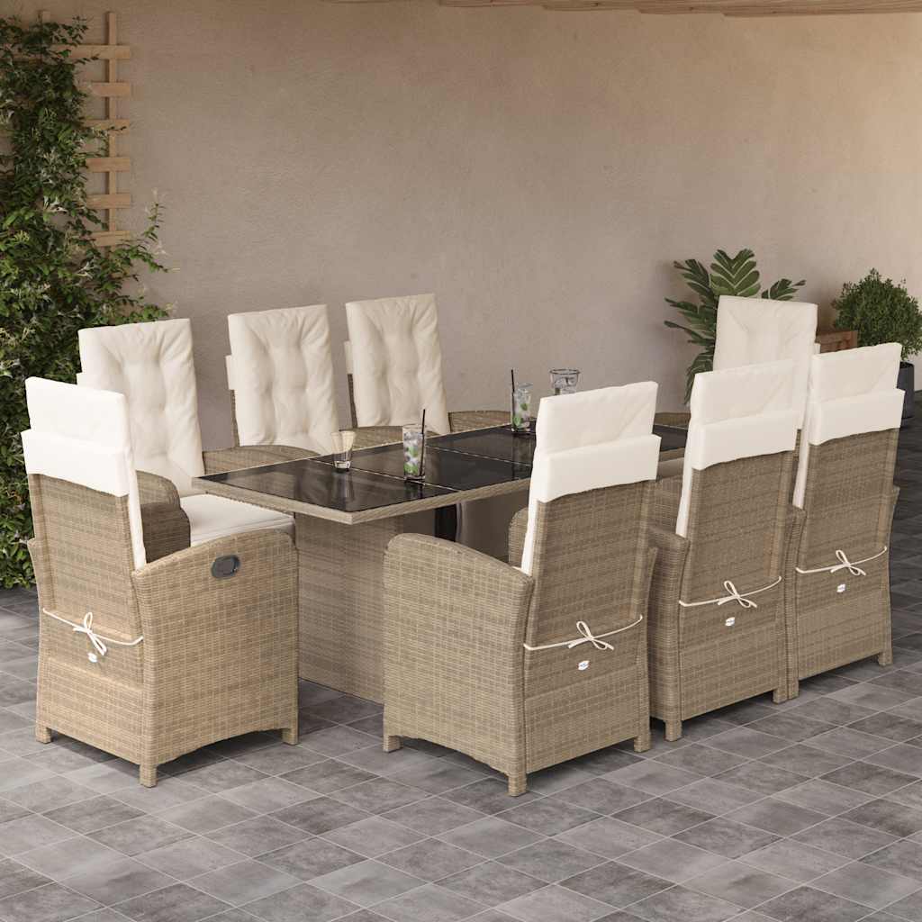 9-delige Tuinset met kussens poly rattan beige is nu te koop bij PeponiXL, paradijselijk wonen!