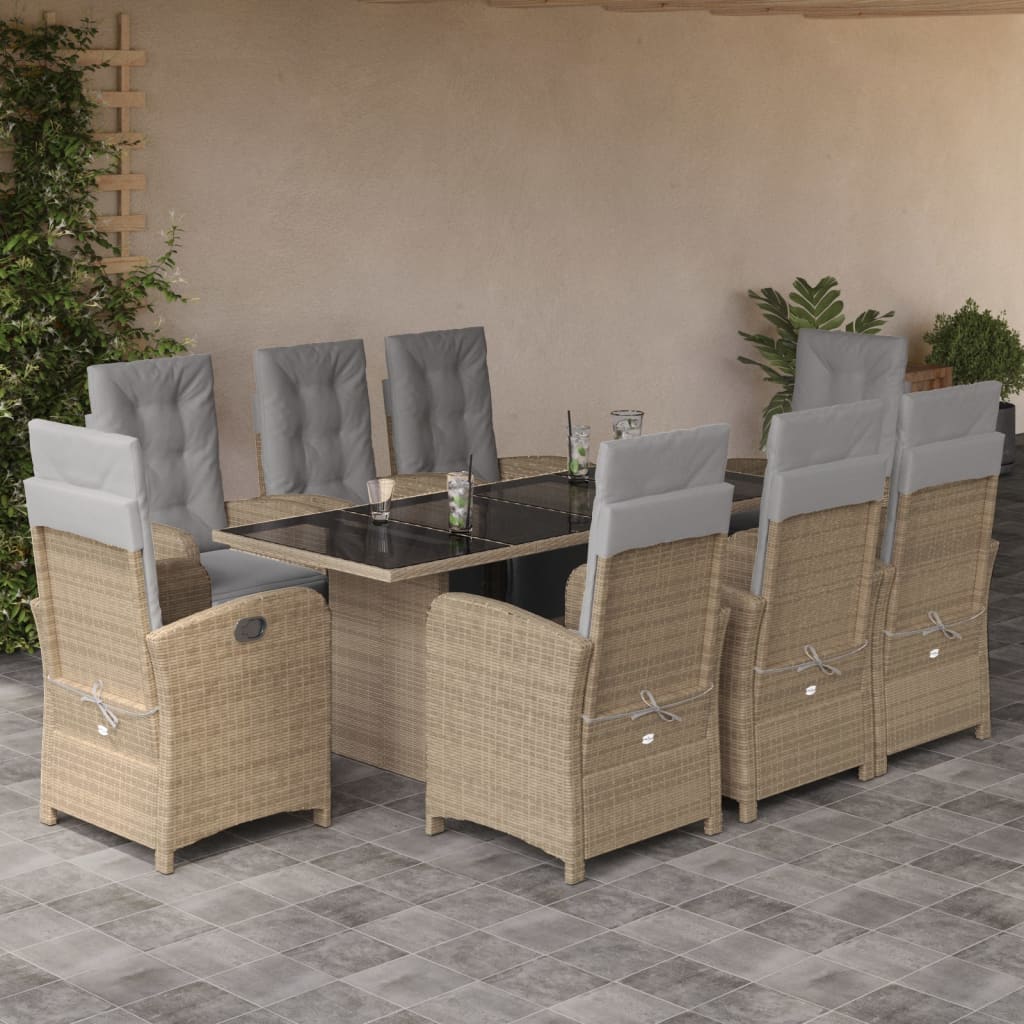 9-delige Tuinset met kussens poly rattan beige is nu te koop bij PeponiXL, paradijselijk wonen!