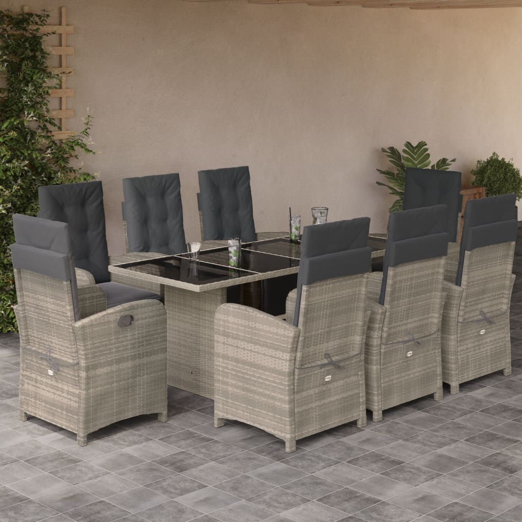 9-delige Tuinset met kussens poly rattan lichtgrijs is nu te koop bij PeponiXL, paradijselijk wonen!
