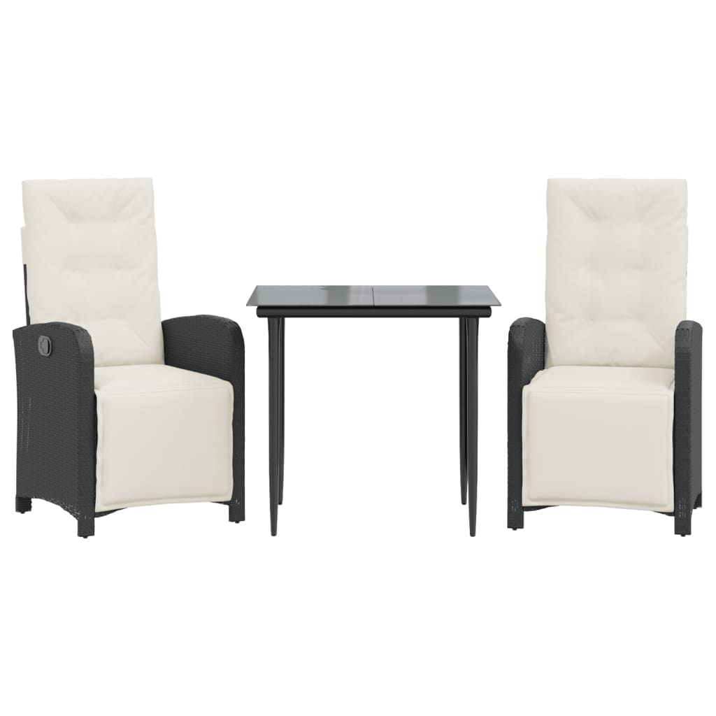 3-delige Bistroset met kussens poly rattan zwart is nu te koop bij PeponiXL, paradijselijk wonen!