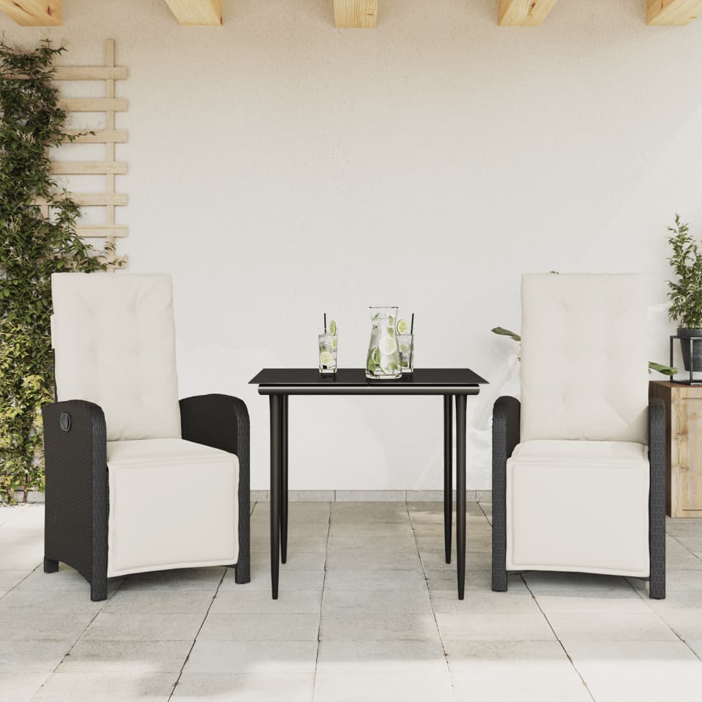 3-delige Bistroset met kussens poly rattan zwart is nu te koop bij PeponiXL, paradijselijk wonen!