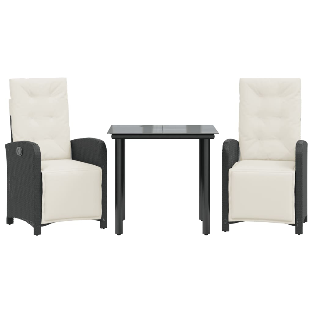 3-delige Bistroset met kussens poly rattan zwart is nu te koop bij PeponiXL, paradijselijk wonen!