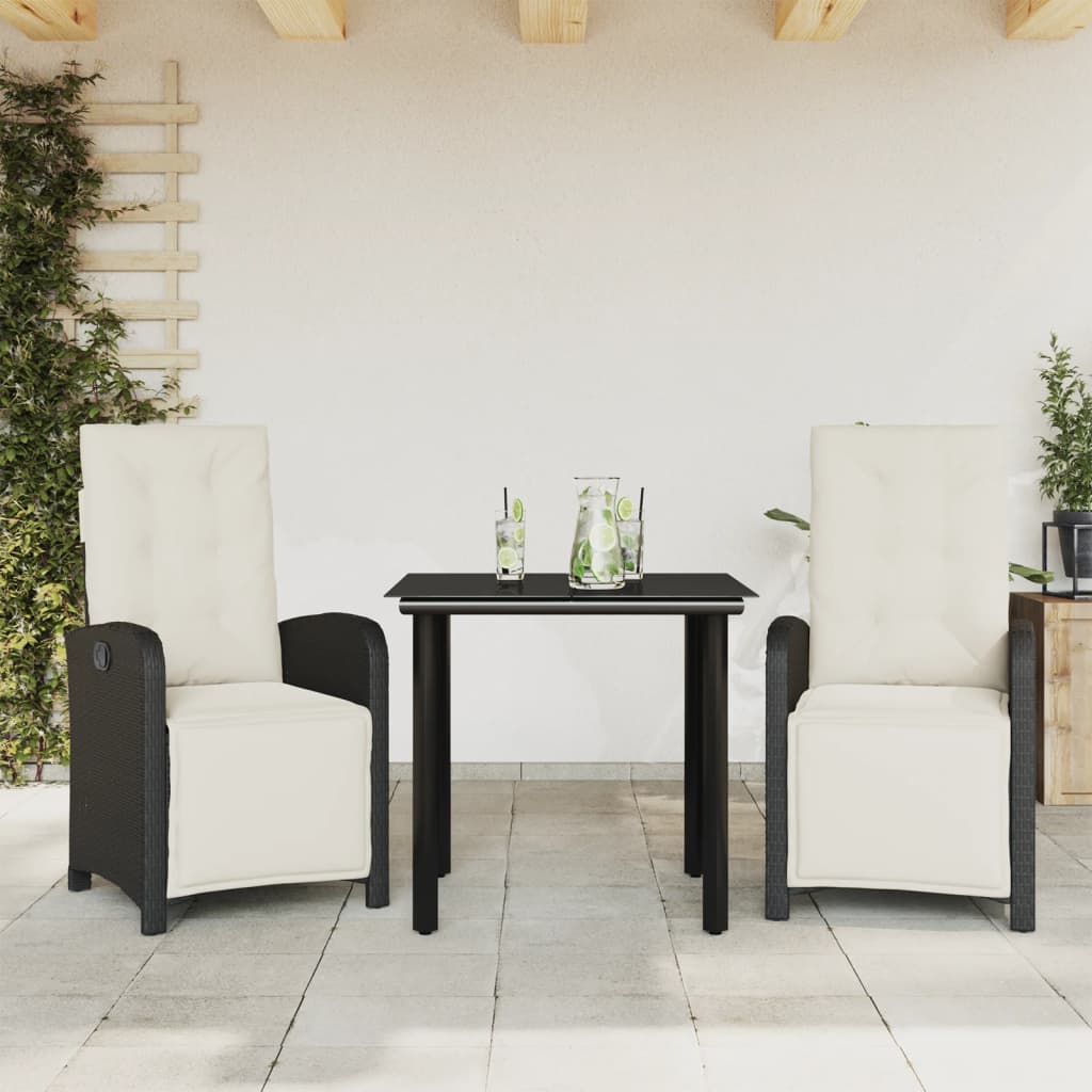 3-delige Bistroset met kussens poly rattan zwart is nu te koop bij PeponiXL, paradijselijk wonen!