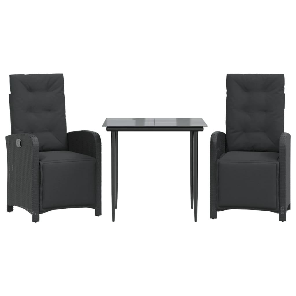 3-delige Bistroset met kussens poly rattan zwart is nu te koop bij PeponiXL, paradijselijk wonen!