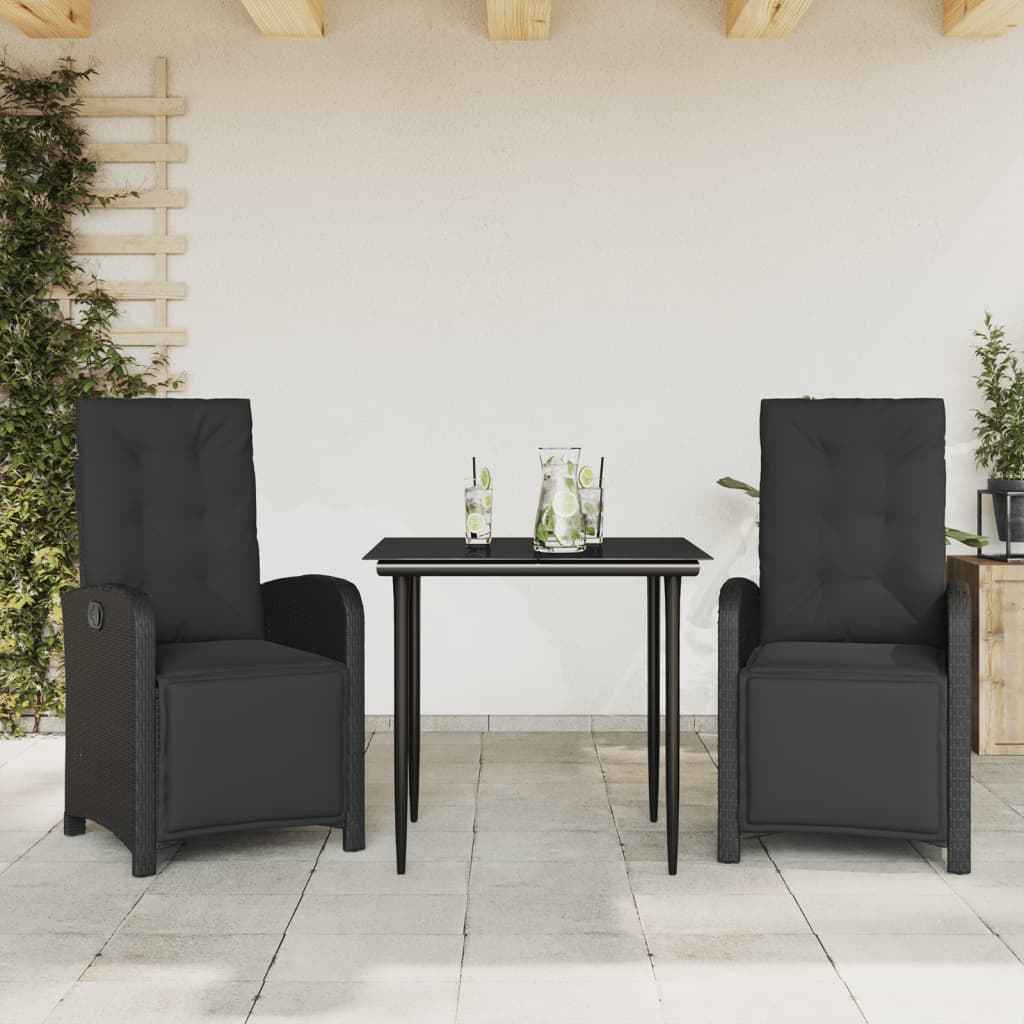 3-delige Bistroset met kussens poly rattan zwart is nu te koop bij PeponiXL, paradijselijk wonen!