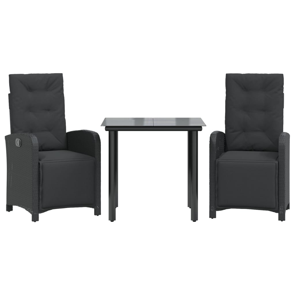 3-delige Bistroset met kussens poly rattan zwart is nu te koop bij PeponiXL, paradijselijk wonen!