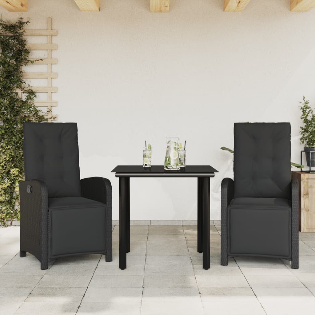 3-delige Bistroset met kussens poly rattan zwart is nu te koop bij PeponiXL, paradijselijk wonen!