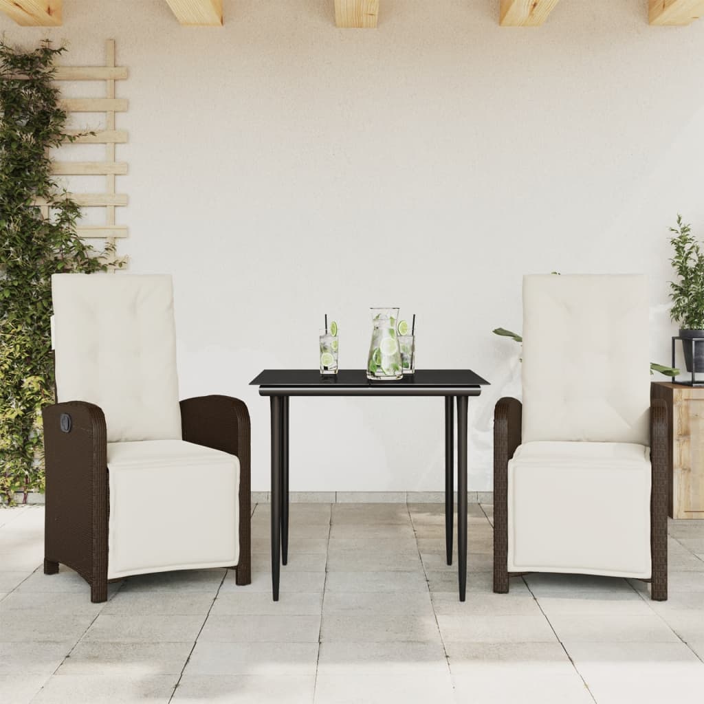 3-delige Bistroset met kussens poly rattan bruin is nu te koop bij PeponiXL, paradijselijk wonen!