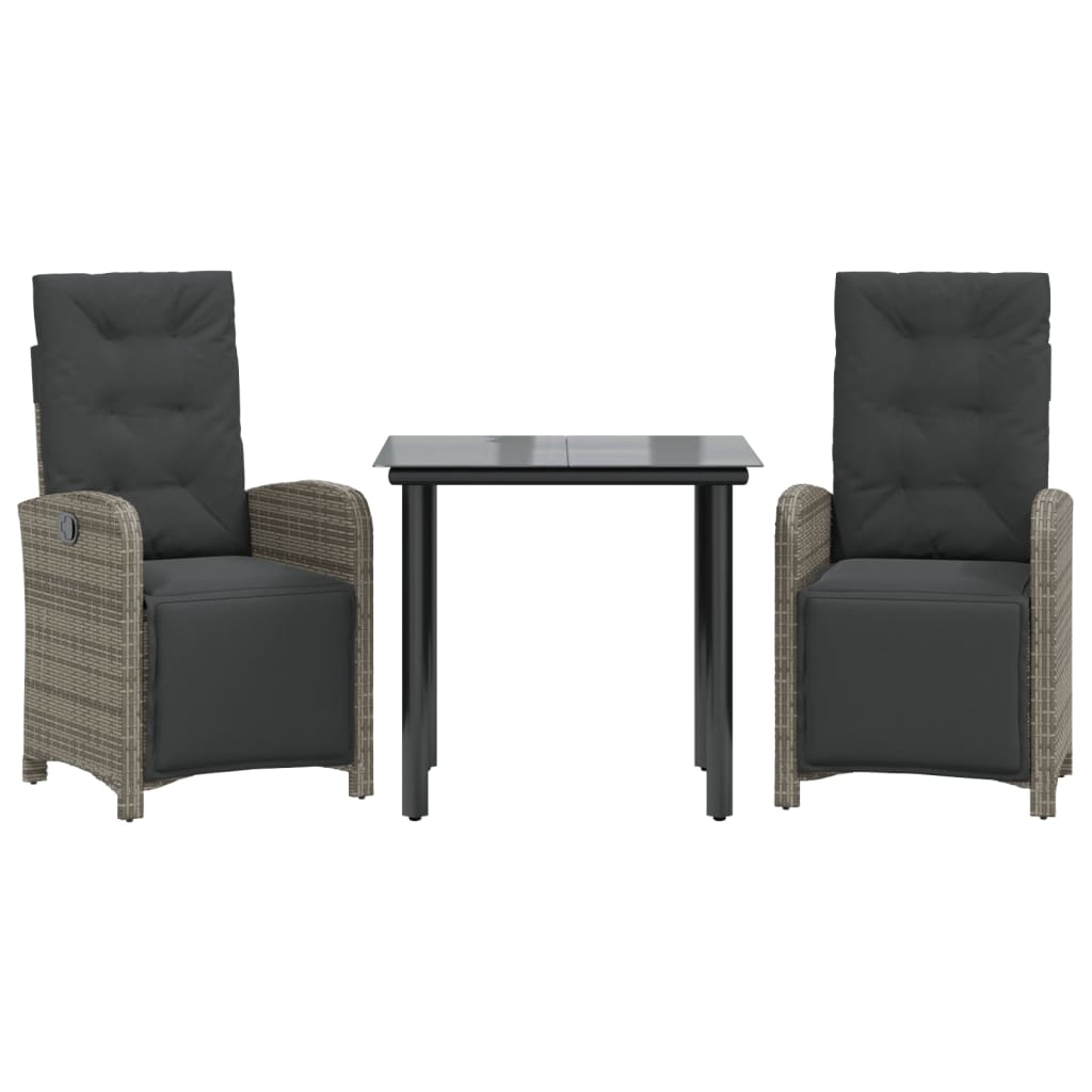 3-delige Bistroset met kussens poly rattan grijs is nu te koop bij PeponiXL, paradijselijk wonen!